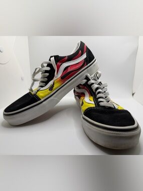 Vans Old Skool Sneakers with Red and Yellow Flame Panels